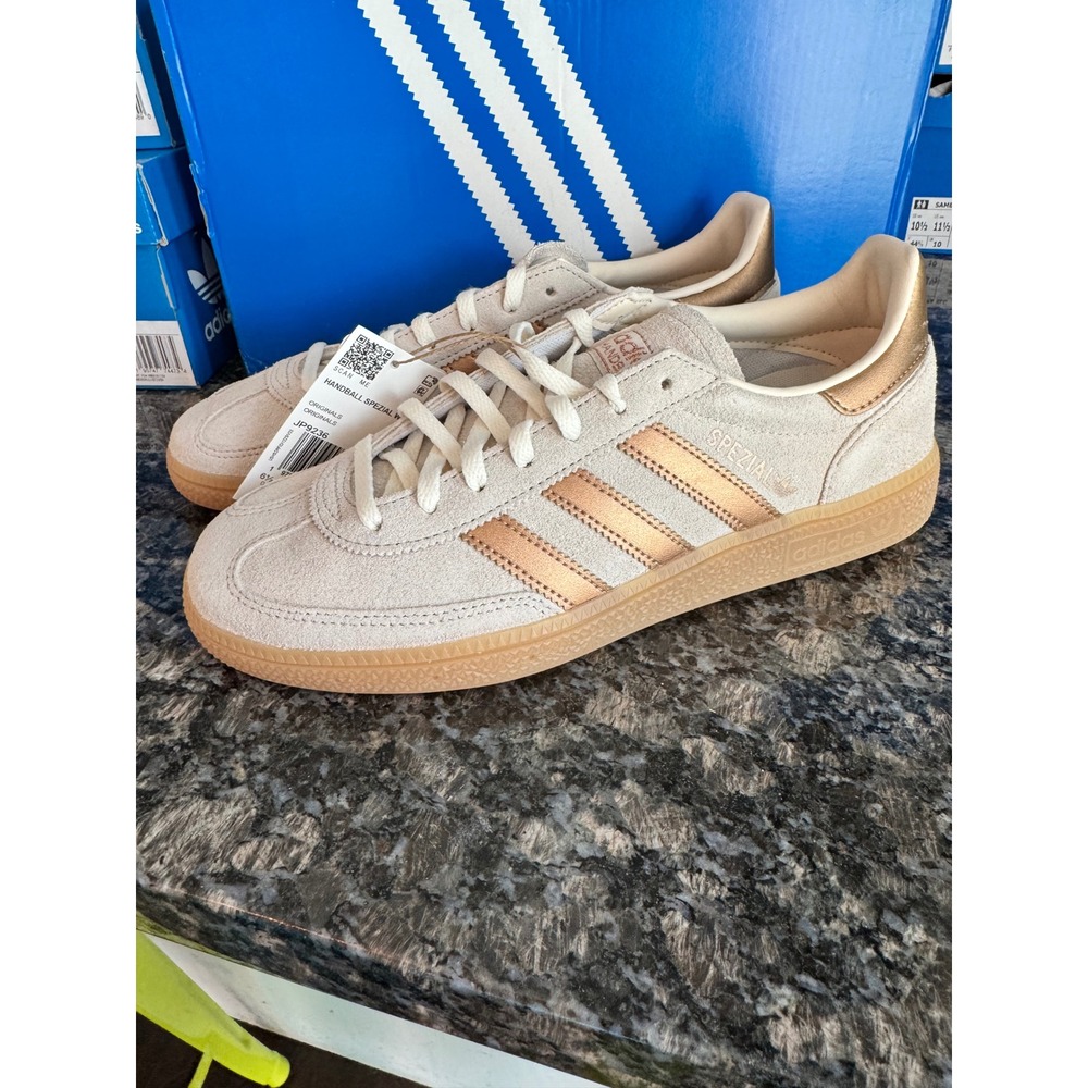 Adidas Handball Spezial W Clear Brown Gold Metallic Suede Gum JP9236 Womens 8